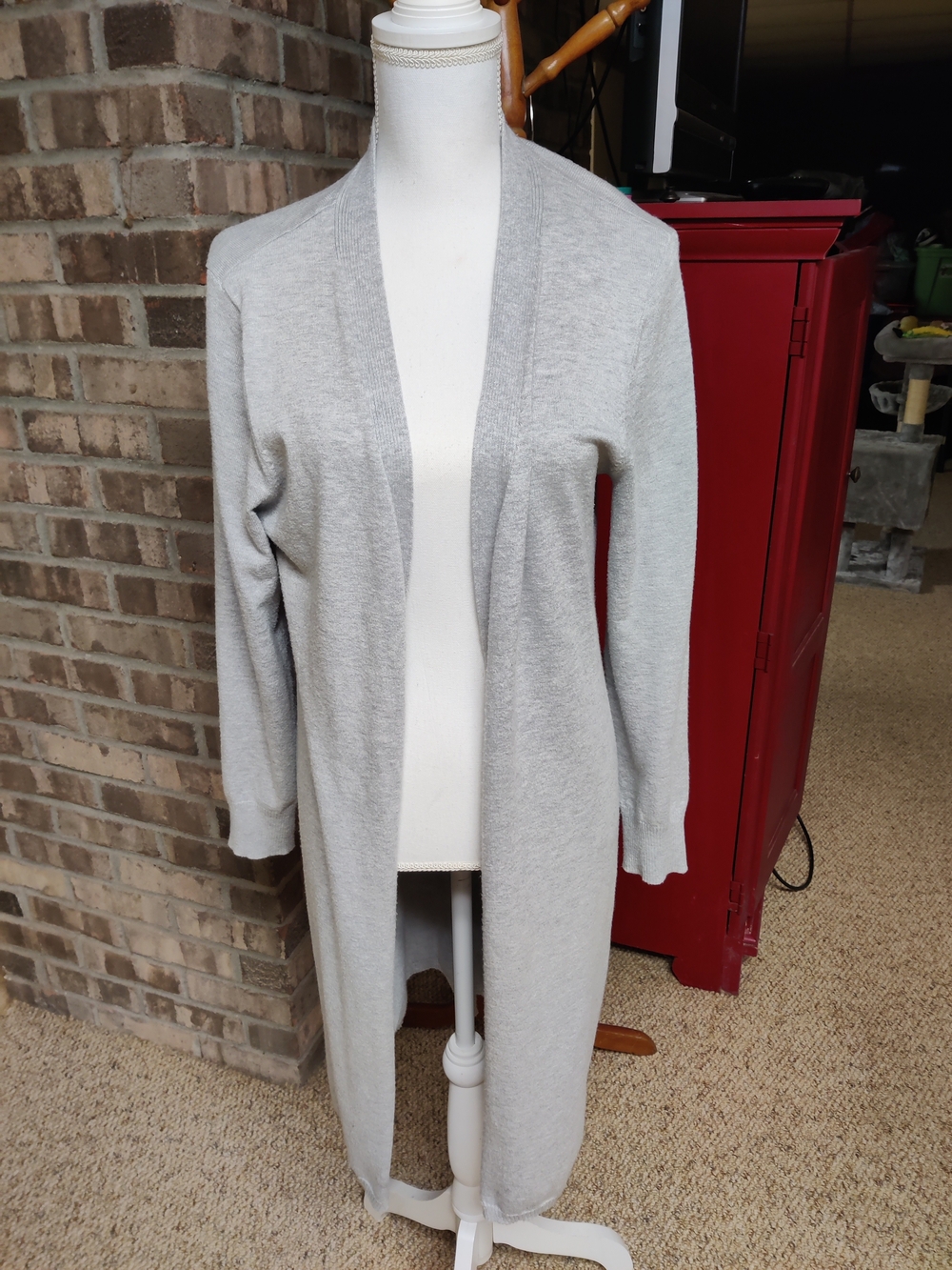 Time And Tru Light Gray Open-Front Longline Women's Sweater Cardigan, Medium